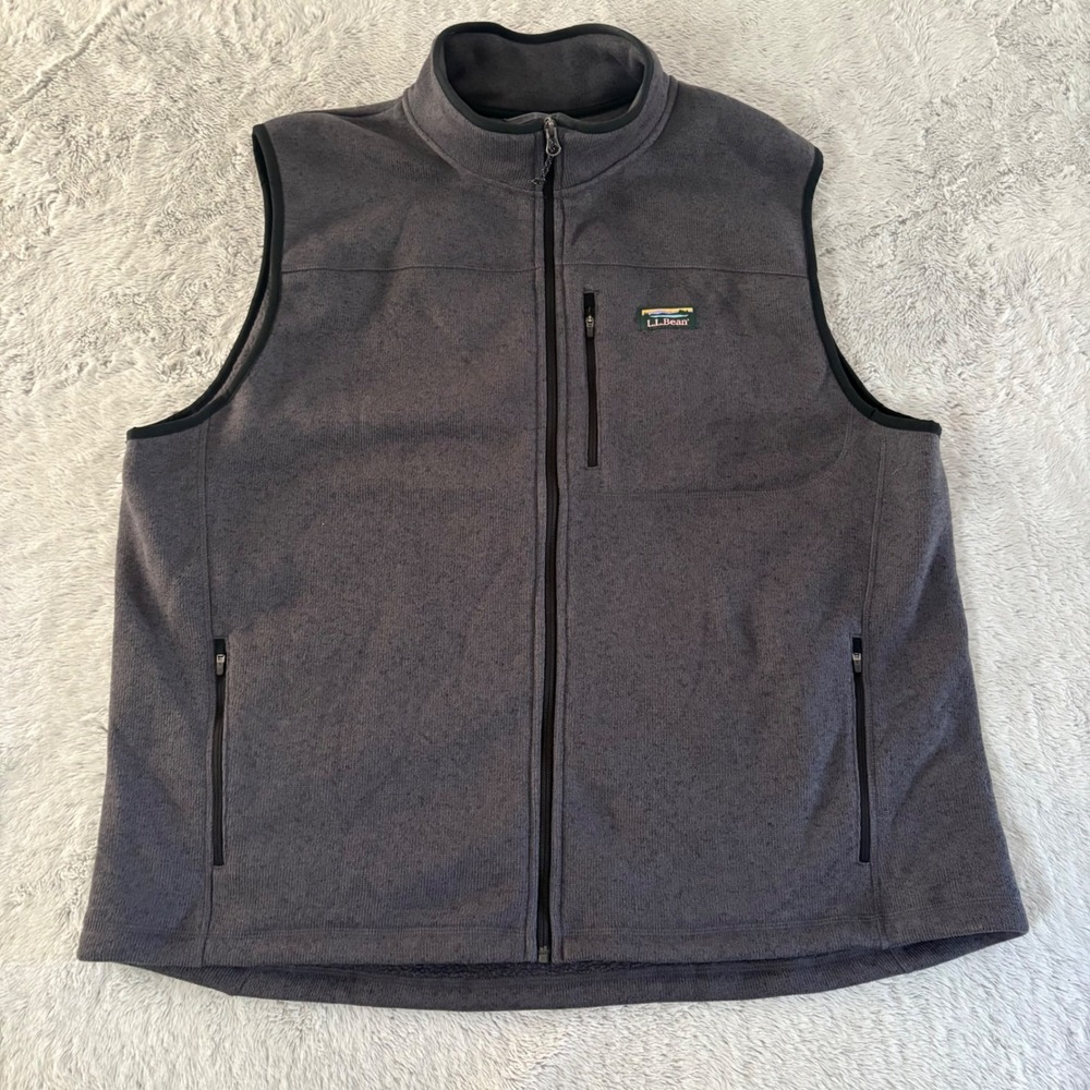 LL Bean Men XXL Sweater Fleece Vest Charcoal Gray Full Zip Outdoors Hikinh - Picture 1 of 4